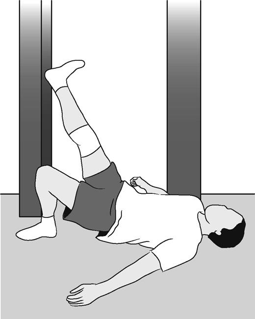 Hamstring stretch, supine at wall