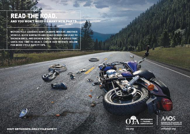 AAOS print public service advertisement on motorcycle safety